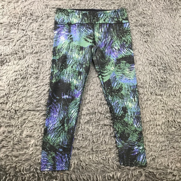 Tuff Athletics Women's Yoga Fitness Workout Leggings Peacock Color Print Size XL - Picture 1 of 9